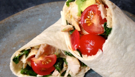 Rotisserie Chicken Wrap with Avocado, Tomatoes and Basil