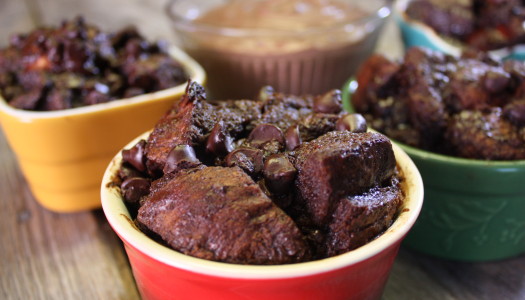 Five Chocolate Bread Pudding with Chocolate Whipped Cream
